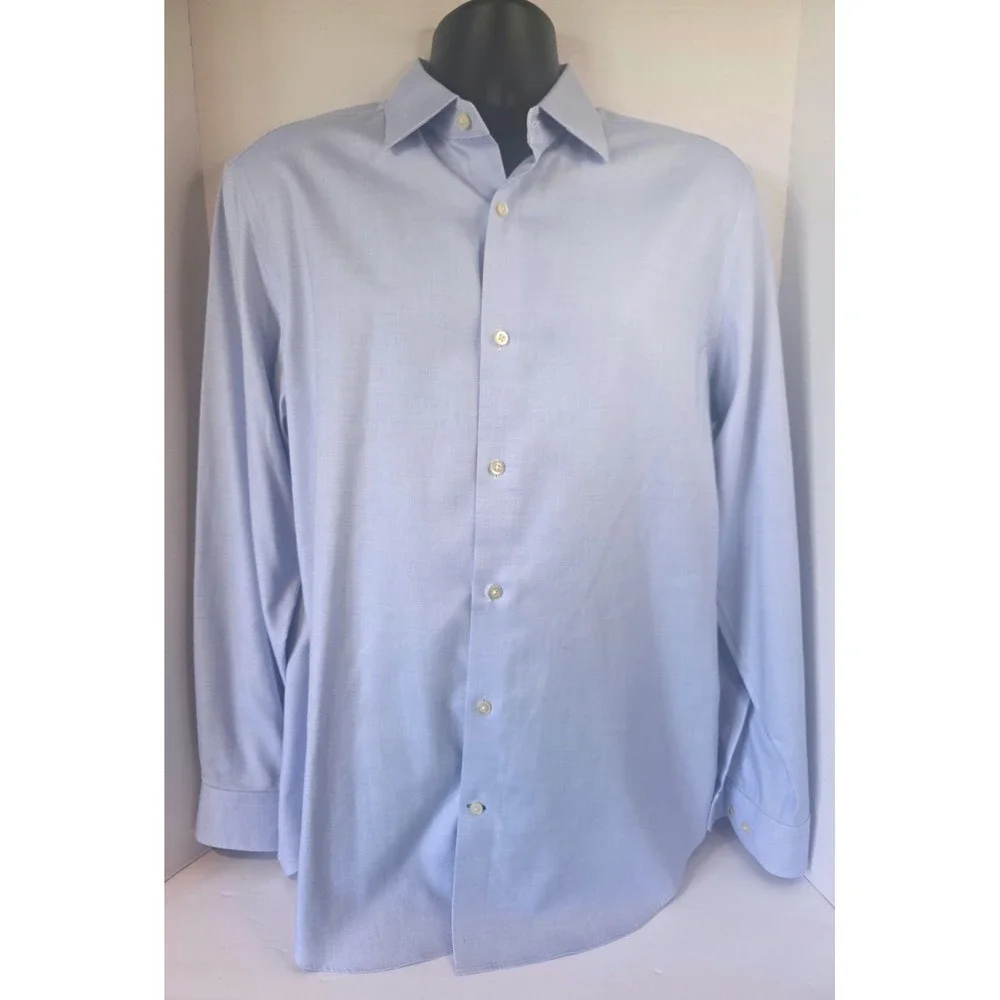 Banana Republic Camden Fit Non-Iron Dress Shirt Light Blue Micro-Check L